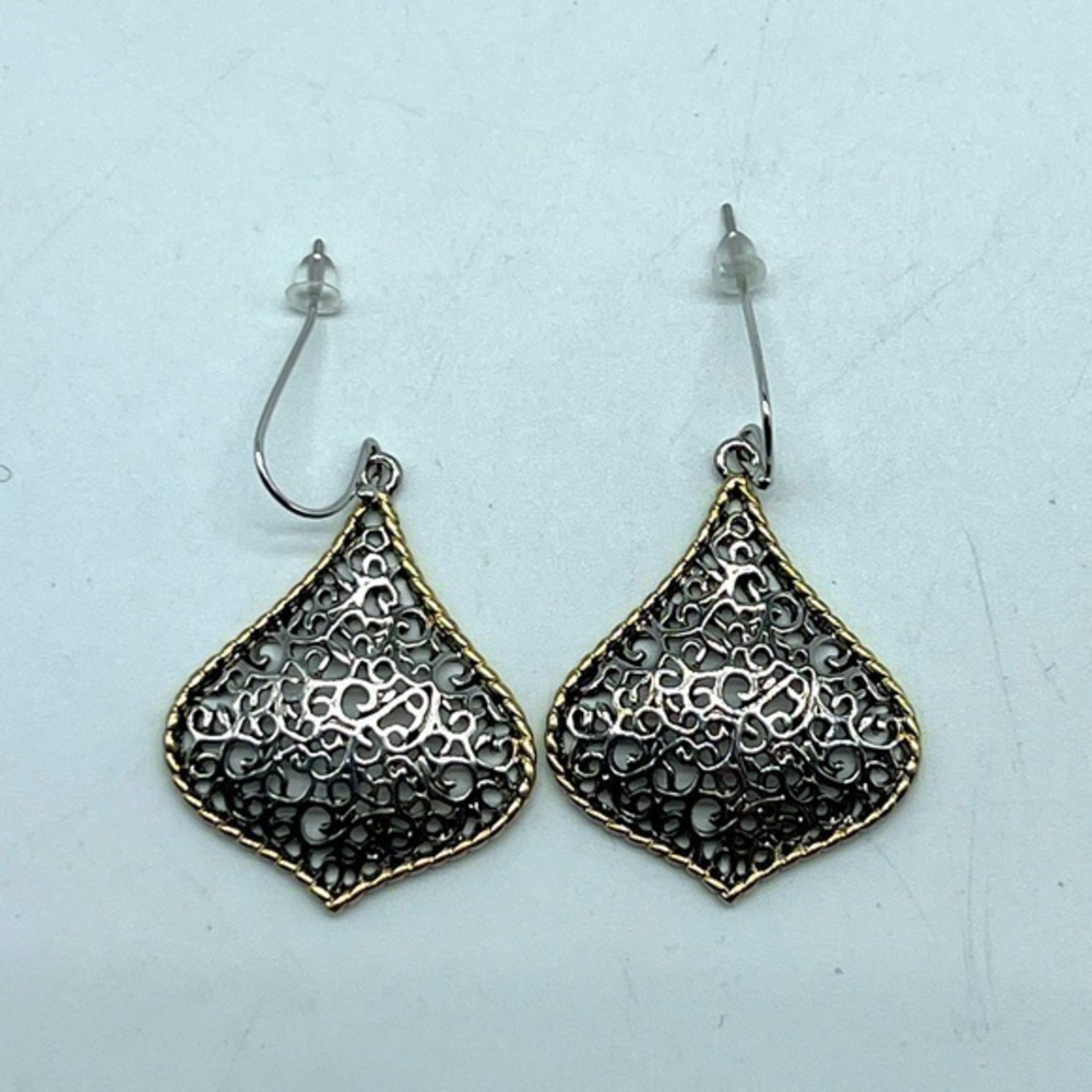 NEW REAL SIMPLE drop dangle open mesh pattern gold and silver fashion earrings